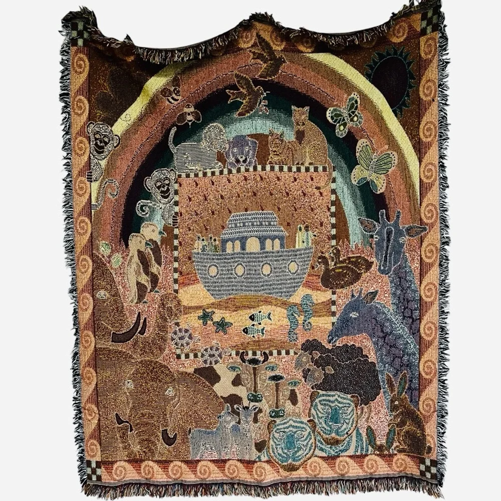 Noah’s Ark Woven Tapestry Blanket Throw by American Weavers Vintage 1990’s